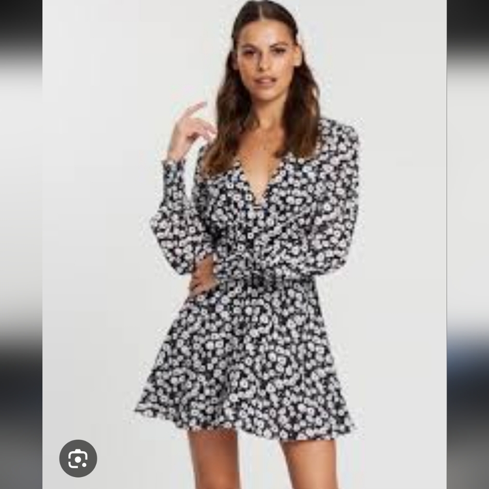 Ro & De Floral Black and White Wrap Dress